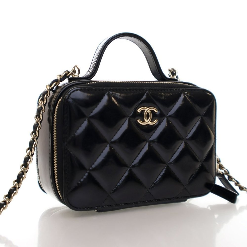 Chanel Small Black Glazed Calfskin Top Handle Vanity Case - Picture 2 of 14